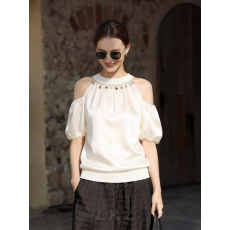 批发法式设计感气质短袖衬衫女夏季新款露肩衬衣减龄洋气<b class='q'>白色</b>上衣