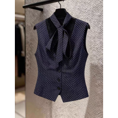 批发2026夏季新款小众蕾丝拼接波点领带系带无袖外穿<b class='q'>衬衫</b>马甲