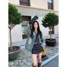 批发秋季新款休闲<b class='q'>牛仔</b>外套女短款夹克高级做旧宽松显瘦工装<b class='q'>牛仔</b>衣褂子