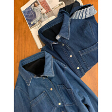 批发2025加绒加厚复古水洗<b class='q'>牛仔</b>衬衫女翻领外套冬季百搭潮