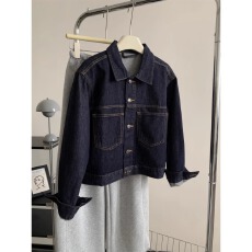 批发洋气复古单宁色<b class='q'>翻领</b>牛仔外套女防褪色短款开衫2026春秋小个子上衣