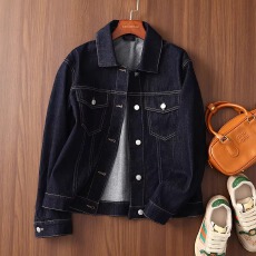 批发潮玩街区 纯棉复古丹宁蓝明线宽松袋盖口袋翻领牛仔外套女