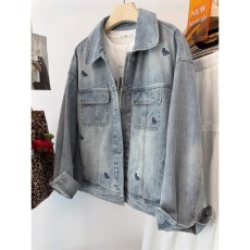 批发刺绣小木马浅蓝色牛仔外套 2026春新款短款牛仔衣上衣夹克