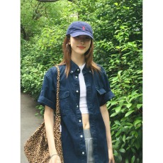 批发复古短袖<b class='q'>衬衫</b>女夏季宽松百搭古早日杂穿搭男女款水洗牛仔<b class='q'>衬衣</b>外套