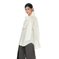 批发法式白色飘带衬衫女装2025秋季新款蝴蝶结廓形气质<b class='q'>百搭</b>长袖