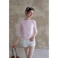 批发法式粉色船领<b class='q'>T</b><b class='q'>恤</b>女装2025早秋新款五分<b class='q'>袖</b>舒适百搭上衣【工厂店】