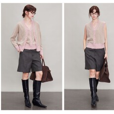 批发小香风长袖针织衫2025秋冬新款气质撞色拼接开衫<b class='q'>马甲</b>套装-两件套