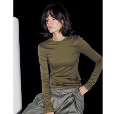 批发【新品】法式复古休闲简约质感军绿色圆领长袖T恤衫2025秋季新款