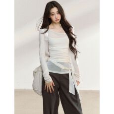 批发法式不规则薄款长袖<b class='q'>T</b><b class='q'>恤</b>女2025上衣【工厂店】【原版质量-羊毛】