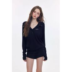 批发【原版质量】法式半开扣连帽长袖套头T恤女2025宽松<b class='q'>休闲</b>气质上衣