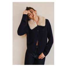 批发【原版质量】可拆卸毛领长袖2026春扣毛衣<b class='q'>开衫</b>复古双口袋<b class='q'>针织衫</b>女