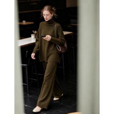 批发【原版质量】高领羊腿袖高级感毛衣套头衫2026高腰阔腿裤休闲针织