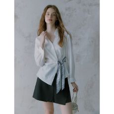 批发【原版质量】法式白色长袖衬衫女装2026春<b class='q'>通勤</b>丝带拼接高级感上衣