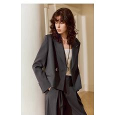 批发【原版质量】2026春季新款法式休闲西装外套灰色短款小西服