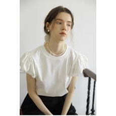 批发【原版质量】法式白色复古花苞袖<b class='q'>T</b><b class='q'>恤</b>女2026夏圆领设计感气质上衣