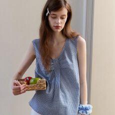 批发【原版质量】法式格纹V领无袖<b class='q'>背心</b>2026夏季新款宽松显瘦气质上衣