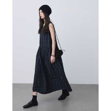 批发原版质量法式复古撞色格纹无袖<b class='q'>背心</b>连衣裙女2026夏季小清新<b class='q'>长裙</b>子