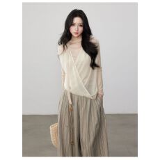 批发原版质量法式温柔<b class='q'>网纱</b>拼接T恤女装2026春季针织飘带假两件上衣潮