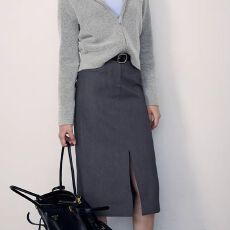 批发原版质量法式简约时髦办公<b class='q'>女</b>郎格雷系<b class='q'>西装</b>百搭裙2026春新款中长<b class='q'>裙</b>
