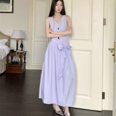 批发法式<b class='q'>背心</b>连衣裙无袖裙子小个子新款减龄夏季温柔收腰长裙