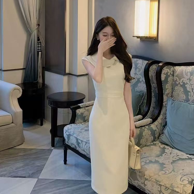 2026 여름 디자인 센스 중년 허리 수축 슬림해 보이는 베이비 칼라 치마 여름 여성 드레스