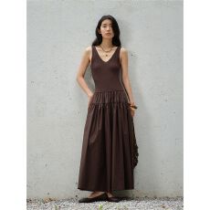 批发复古<b class='q'>背心</b>针织连衣裙2026夏季新款拼接收腰吊带长裙