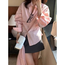 批发法式polo领气质粉色<b class='q'>女</b>2026秋季设计感宽松抽褶收腰衬衣衬衫