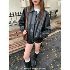 批发复古皮衣夹克外套女2026秋<b class='q'>冬</b>PU皮宽松长袖外套皮衣