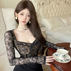 批发实拍 秋冬新款法式复古蕾丝拼接修身<b class='q'>长裙</b>宴会礼服高腰开叉连衣裙