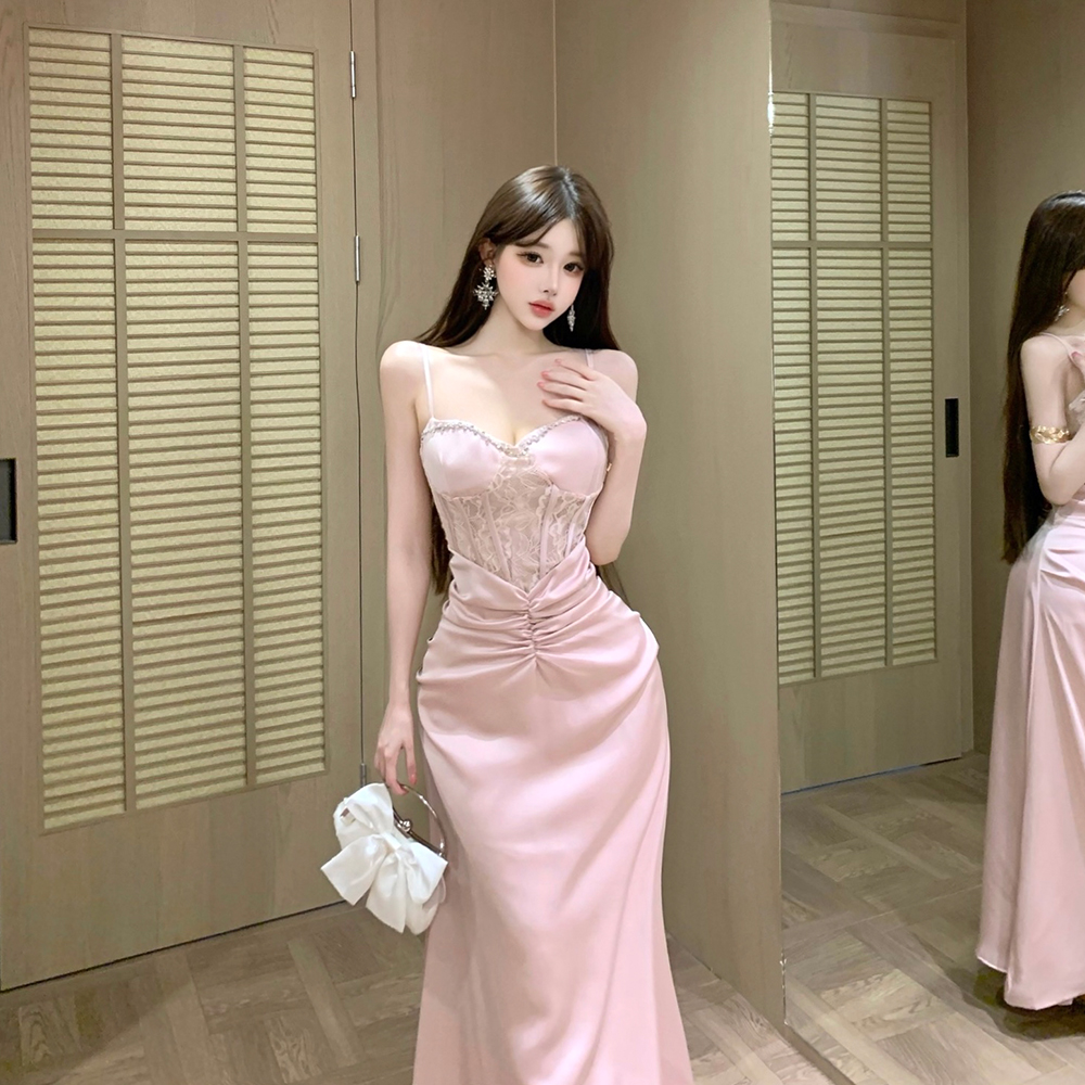 실사 프랑스식 연회 이브닝 드레스 성인식 무거운 작업 다이아몬드 세팅 타이트 스커트 인어 꼬리 롱 스커트 슬립 드레스 생일 치마