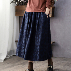 批发2026新款春复古文艺棉麻提花百搭显瘦A字裙森女系中长裙