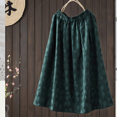 批发2026新款春复古文艺棉麻提花百搭显瘦A字裙森女系中长裙