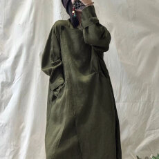 批发2026春季新款亚麻大翻领休闲减龄韩系穿搭长款抽绳洋气风衣外套