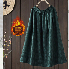 批发2025新款冬复古文艺<b class='q'>棉麻</b>加绒加厚提花百搭显瘦A字<b class='q'>裙</b>森女系中长<b class='q'>裙</b>