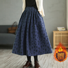 批发2025新款冬复古文艺<b class='q'>棉麻</b>提花加绒加厚百搭显瘦A字<b class='q'>裙</b>森女系中长<b class='q'>裙</b>