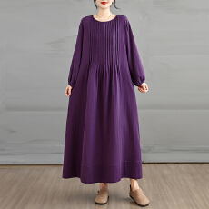 批发2026实拍春季新款双层全棉前后风琴褶气质显瘦长袖<b class='q'>连衣裙</b>