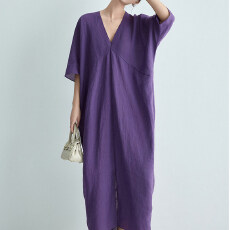 批发2026夏季新款法式高端亚麻宽松气质短袖<b class='q'>连衣裙</b>