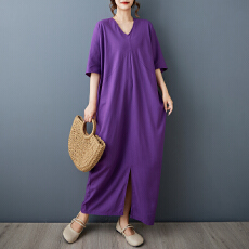 批发2026实拍夏季新款法式高端亚麻宽松气质短袖<b class='q'>连衣裙</b>