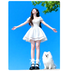 批发小香风法式白色方领短袖<b class='q'>连衣裙</b>女夏季收腰显瘦a字公主蓬蓬短裙子