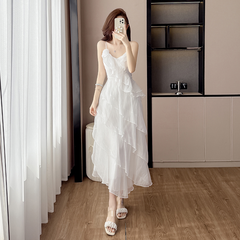 플러스 잉크 화이트 드레스 슬립 프릴 롱 스커트 요정 치마 2026 봄