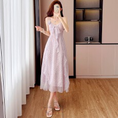 批发吊带<b class='q'>连衣裙</b>女夏气质高级感紫色独特漂亮吊带裙配防晒开衫两件套装