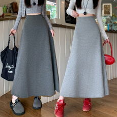 批发运动灰色半身裙 女秋冬新款高级感<b class='q'>显瘦</b>长裙A字大摆包臀垂坠感裙子