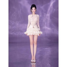 批发猫耍By Jenny越南小众设计师<b class='q'>品牌</b>25年新款温柔风花朵蕾丝连衣短裙