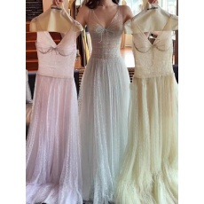 批发越南小众仙女连衣<b class='q'>裙</b>绝美女神<b class='q'>网纱</b>鱼骨v领重工长<b class='q'>裙</b><b class='q'>连衣裙</b>礼服婚礼