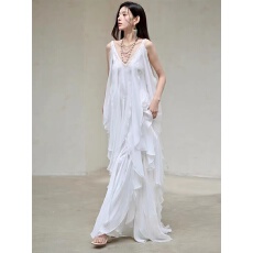 批发重工叠层<b class='q'>荷叶边</b>海边拍照绝美<b class='q'>连衣裙</b>飘逸晨袍日常生日礼服裙沙滩裙