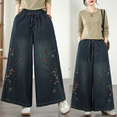 实拍大货26春夏季新款民族风重工刺绣花朵宽松系带直筒阔腿牛仔裤