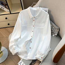 批发实拍文艺清新双层棉纱衬衫女长袖宽松刺绣甜美学院风衬衣领