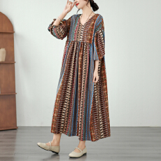 批发实拍外贸2026年夏季新款宽松灯笼袖民族风长款宽松<b class='q'>连衣裙</b>