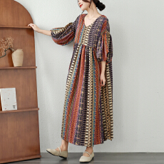 批发实拍外贸2026年夏季新款宽松灯笼袖民族风长款宽松<b class='q'>连衣裙</b>