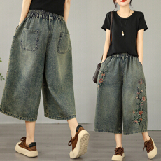 批发实拍大货26夏季新款民族风重工刺绣花朵宽松直筒阔腿牛仔裤